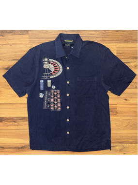 Nat Nast Silk Casino Games Shirt Mens Medium Y2K Gambling Lounge Camp Collar